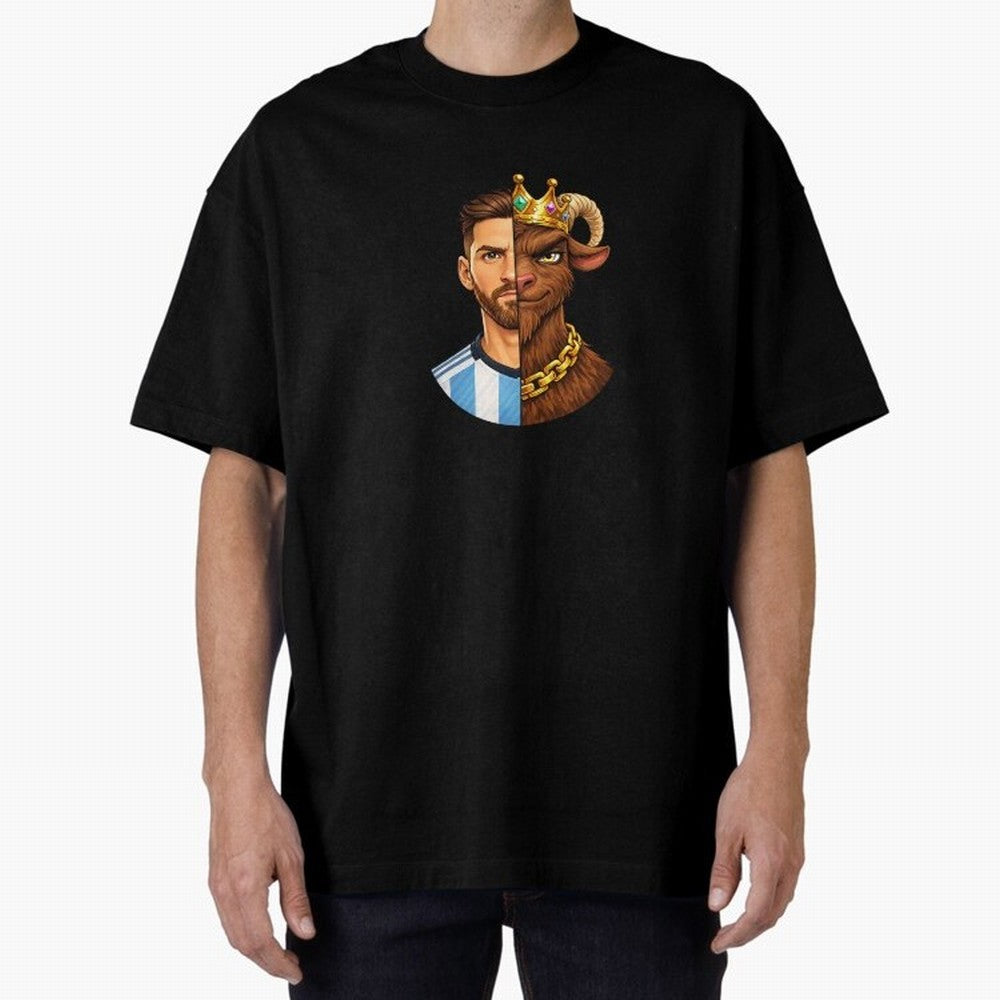 Half Man Half GOAT - Lionel Messi Oversized T-Shirt Remember Iconic Moments from FIFA World Cup 2026 USA Canada Mexico for Fans of Mbappe and Neymar and Netherlands, Bringing Retro Football Energy, Iconic Rivalries, Trophy Chase Drama and Stadium