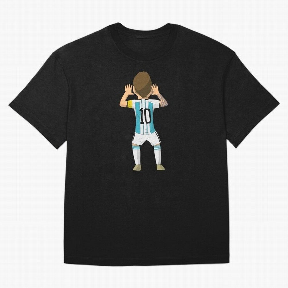 Cartoon Illustration Messi vs Netherlands World Cup Qatar 2022 Oversized T-Shirt Showcase FIFA World Cup 2026 USA Canada Mexico for Fans of Neymar, Haaland and Cristiano Ronaldo and Brazil, Bringing Fan Favorite Moments, National Team Passion, Big