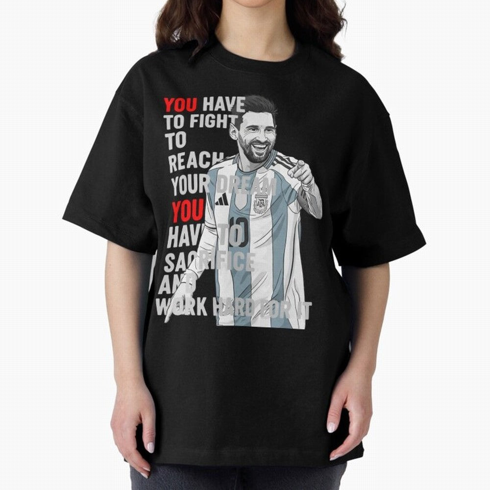 Lionel Messi Dream & Sacrifice Oversized T-Shirt Show Love for Legendary Goals in the FIFA World Cup 2026 USA Canada Mexico Journey through Messi, CR7 and Mbappe Highlights, Netherlands Pride, Football Festival Excitement, Trophy Ambitions, Country