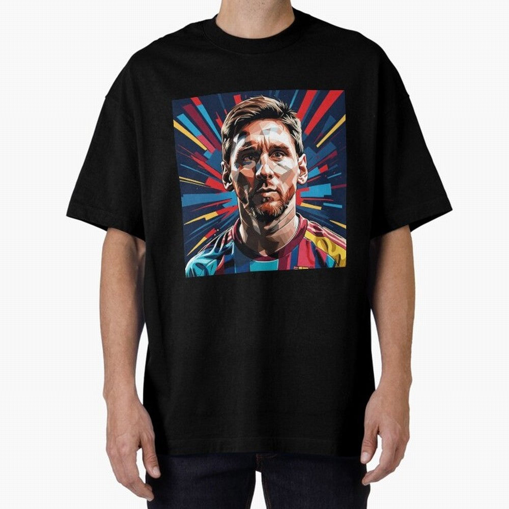 Lionel Messi Pop-Art Portrait Oversized T-Shirt Celebrate Every Goal in FIFA World Cup 2026 USA Canada Mexico Spirit, Featuring Spain and Netherlands, Mbappe and Neymar, Football History, Final Match Energy, Crowd Noise and Once in a Lifetime