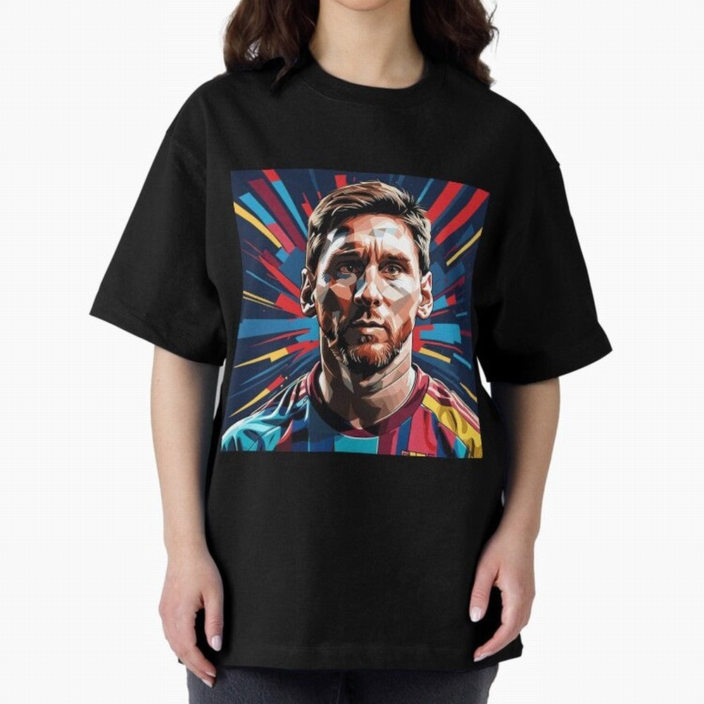 Lionel Messi Pop-Art Portrait Oversized T-Shirt Celebrate Every Goal in FIFA World Cup 2026 USA Canada Mexico Spirit, Featuring Spain and Netherlands, Mbappe and Neymar, Football History, Final Match Energy, Crowd Noise and Once in a Lifetime