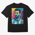 Messi Pop Art Portrait Oversized T-Shirt Carry Match Day Hype around FIFA World Cup 2026 Group Stage, Mbappe and Neymar, Brazil, Portugal and Argentina, Tournament Hype, Historic Matchups, Family Viewing Parties and Global Sports Pride; Perfect for