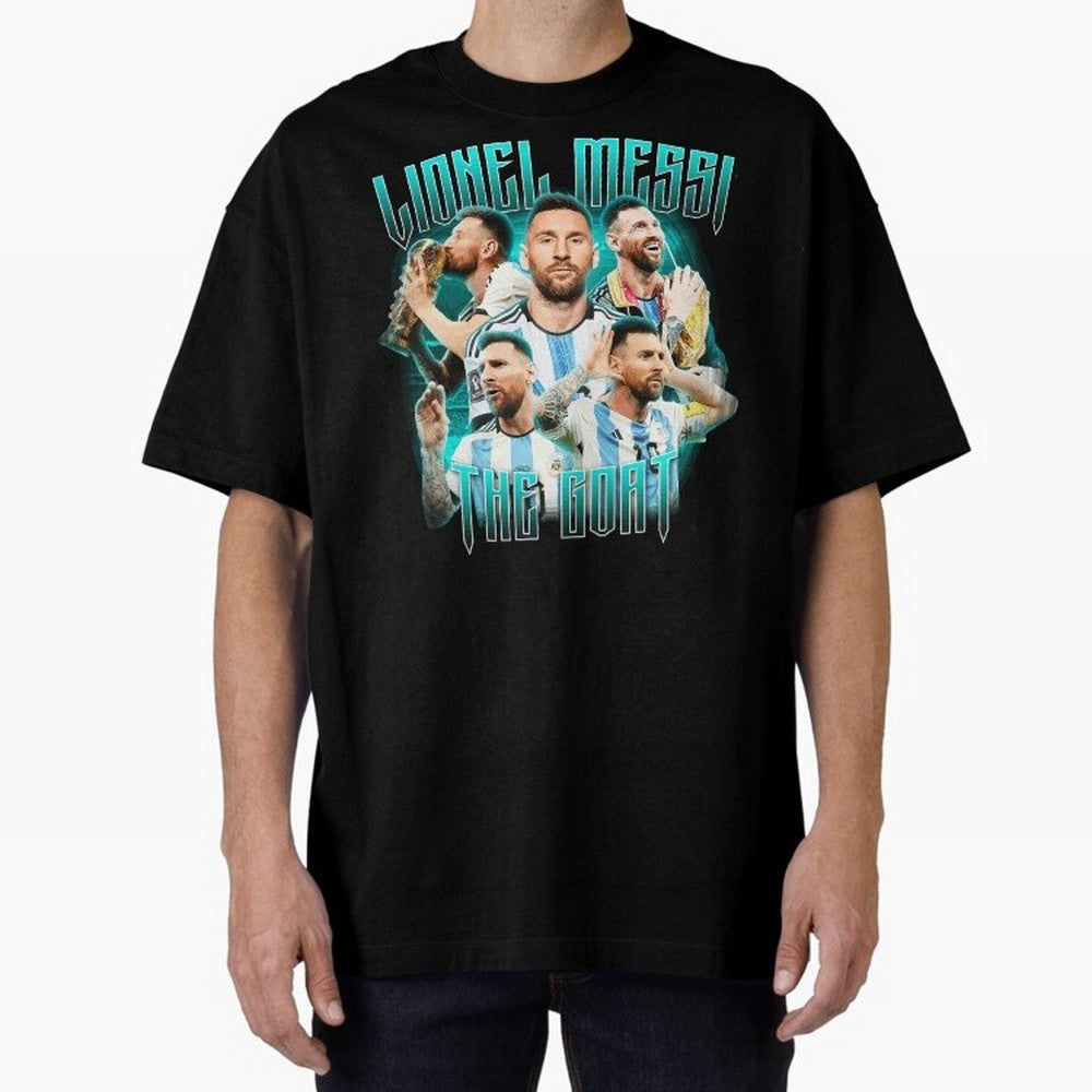 Messi Pop Art Portrait Oversized T-Shirt Bring World Football Passion into Global Football Passion for FIFA World Cup 2026 Group Stage, Connected to Cristiano Ronaldo, Portugal, Soccer Culture, Superstar Moments, National Team Dreams and