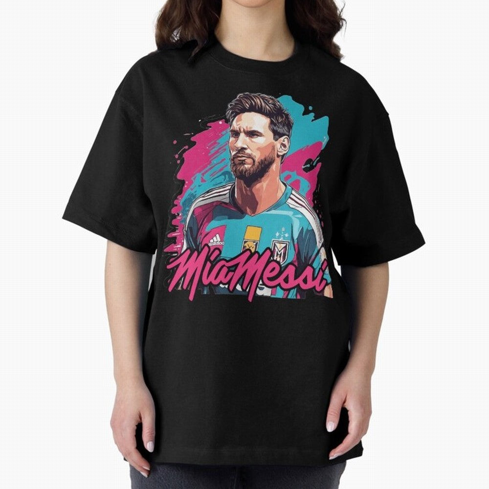 Messi Pop Art Portrait Oversized T-Shirt Support the Legends of Global Football Passion for FIFA World Cup 2026, with Neymar, Haaland and Cristiano Ronaldo, Portugal, Spain and Germany, Football Festival Excitement, Trophy Ambitions, Country