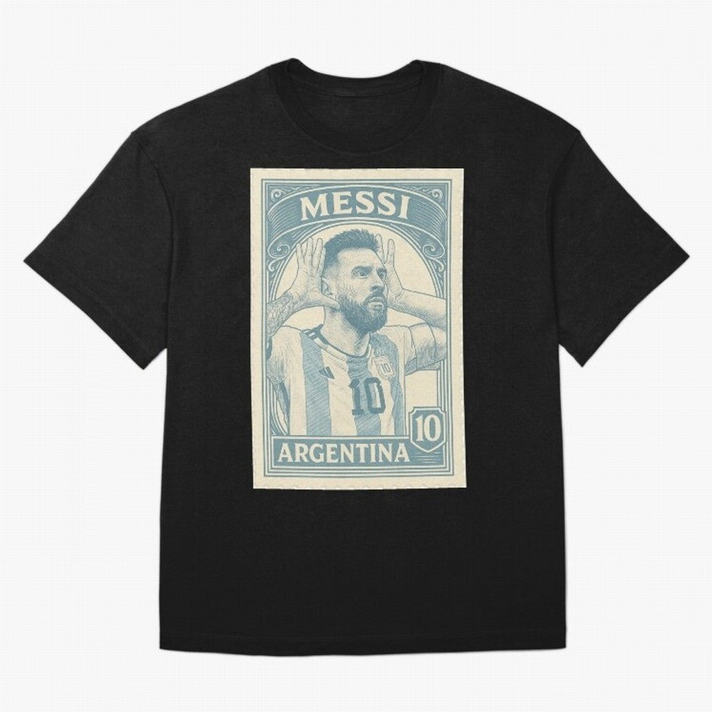 Lionel Messi Vintage Stamp Poster ¨C Argentina #10 Retro Football Art ¨C Barcelona Legend Illustration Classic T-Shirt Bring Stadium Energy to FIFA World Cup 2026 USA Canada Mexico Capturing Mbappe, Spain Energy, Football Festival Excitement,