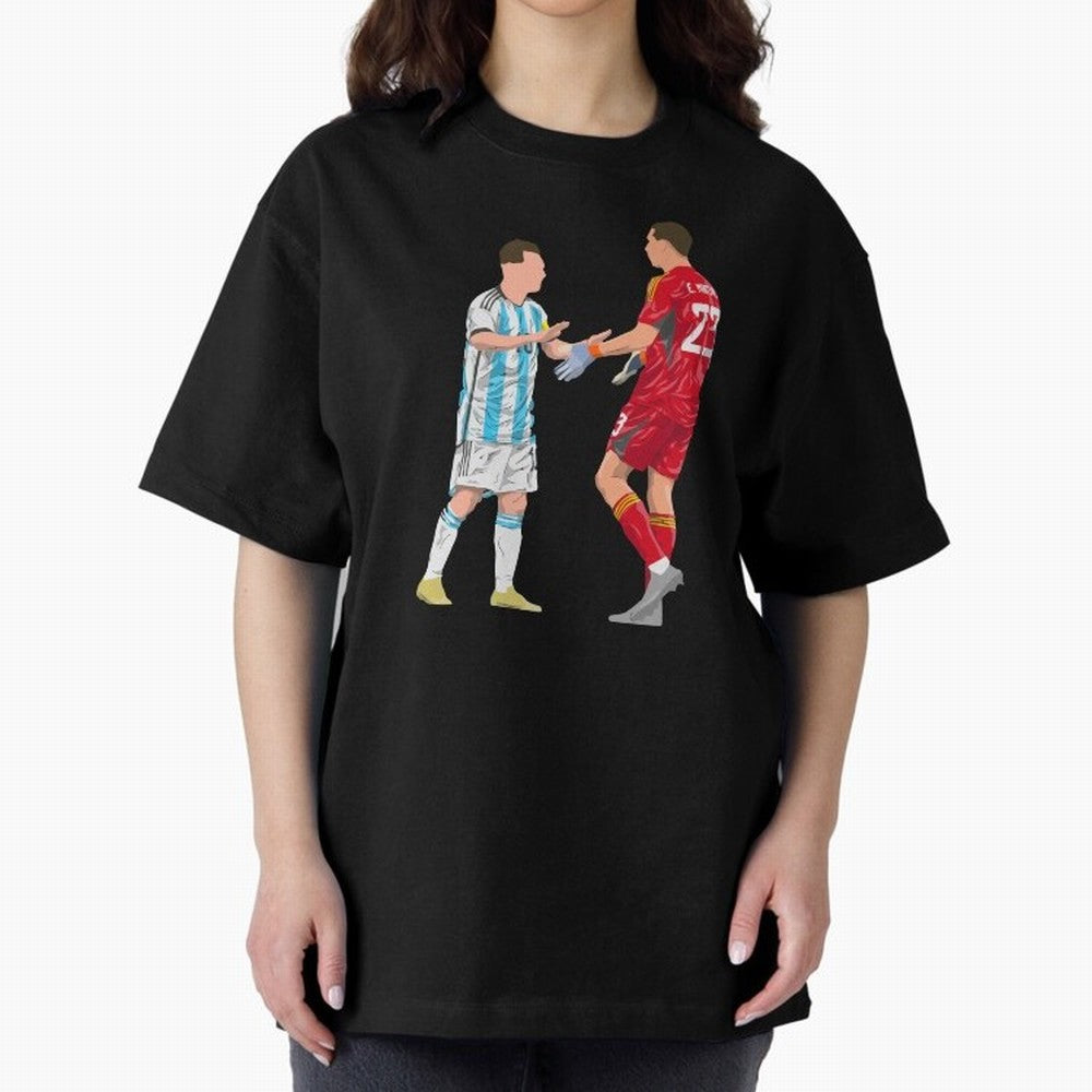 Messi and Martinez Celebrates World Cup 2022 Oversized T-Shirt Follow the Road to the FIFA World Cup 2026 USA Canada Mexico Journey through Cristiano Ronaldo, Haaland and CR7 Highlights, Argentina, France and Brazil Pride, Football Festival