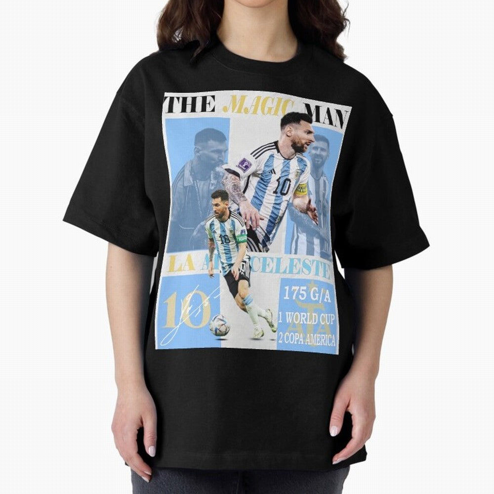 Lionel Messi Argentina World Cup 2022 Champion Victory Poster Oversized T-Shirt Celebrate Global Passion for Match Day Hype around FIFA World Cup 2026 Group Stage, CR7, England, Championship Spirit, Famous Goals, Roaring Crowds and International