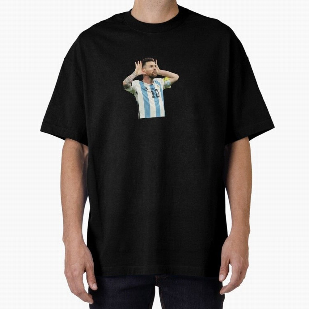 Lionel Messi Argentina Celebration Sticker Oversized T-Shirt Bring FIFA World Cup 2026 Group Stage for Fans of Cristiano Ronaldo and Spain and Netherlands, Bringing Retro Football Energy, Iconic Rivalries, Trophy Chase Drama and Stadium Atmosphere;