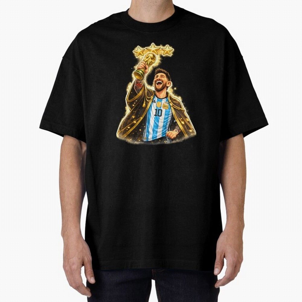 Messi King of Football World Champion ¨C Argentina 3 Stars Trophy Celebration Classic T-Shirt Unlock Global Football Passion for FIFA World Cup 2026 USA Canada Mexico, Driven by Cristiano Ronaldo, Portugal, Spain and Germany, Football Festival