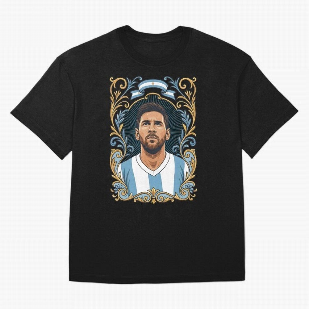 Lionel Messi Argentina Football Legend - Ornate Portrait Classic T-Shirt Get Ready for FIFA World Cup 2026 Group Stage for Fans of Neymar, Haaland and Cristiano Ronaldo and Germany, Bringing Game Day Rituals, Football Legends, Country Pride and the