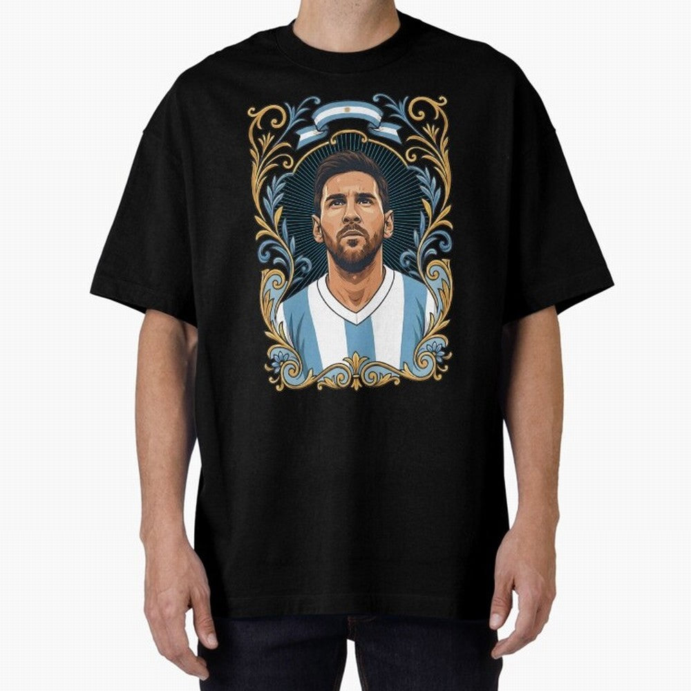 Lionel Messi Argentina Football Legend - Ornate Portrait Classic T-Shirt Get Ready for FIFA World Cup 2026 Group Stage for Fans of Neymar, Haaland and Cristiano Ronaldo and Germany, Bringing Game Day Rituals, Football Legends, Country Pride and the