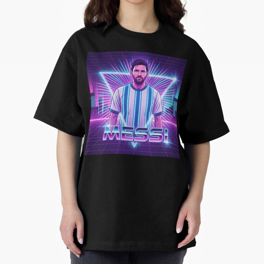?Argentina Football Legend Messi Cyberpunk Retro Futurist Design (Version 5) Classic T-Shirt Celebrate Every Goal in the FIFA World Cup 2026 Group Stage Journey through Cristiano Ronaldo Highlights, Argentina Pride, Championship Spirit, Famous
