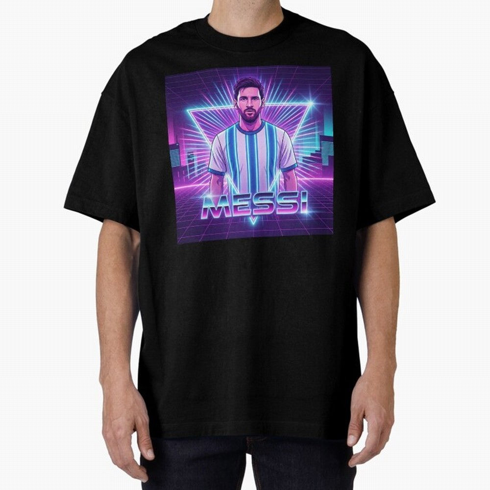 ?Argentina Football Legend Messi Cyberpunk Retro Futurist Design (Version 5) Classic T-Shirt Celebrate Every Goal in the FIFA World Cup 2026 Group Stage Journey through Cristiano Ronaldo Highlights, Argentina Pride, Championship Spirit, Famous