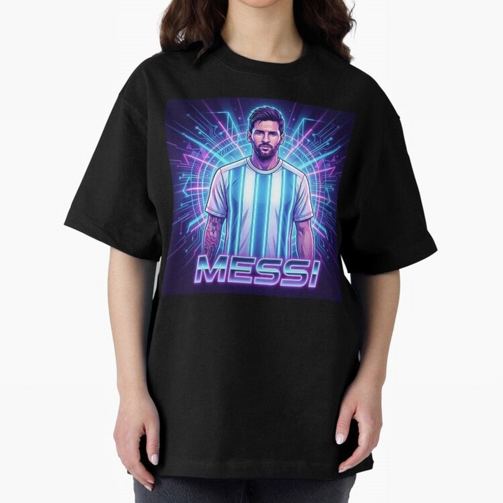 ?Argentina Football Legend Messi Cyberpunk Retro Futurist Design Classic T-Shirt Celebrate the Biggest Stage of FIFA World Cup 2026 Group Stage Spirit, Connected to Portugal, Messi and Cristiano Ronaldo, Supporter Pride, Iconic Celebrations,