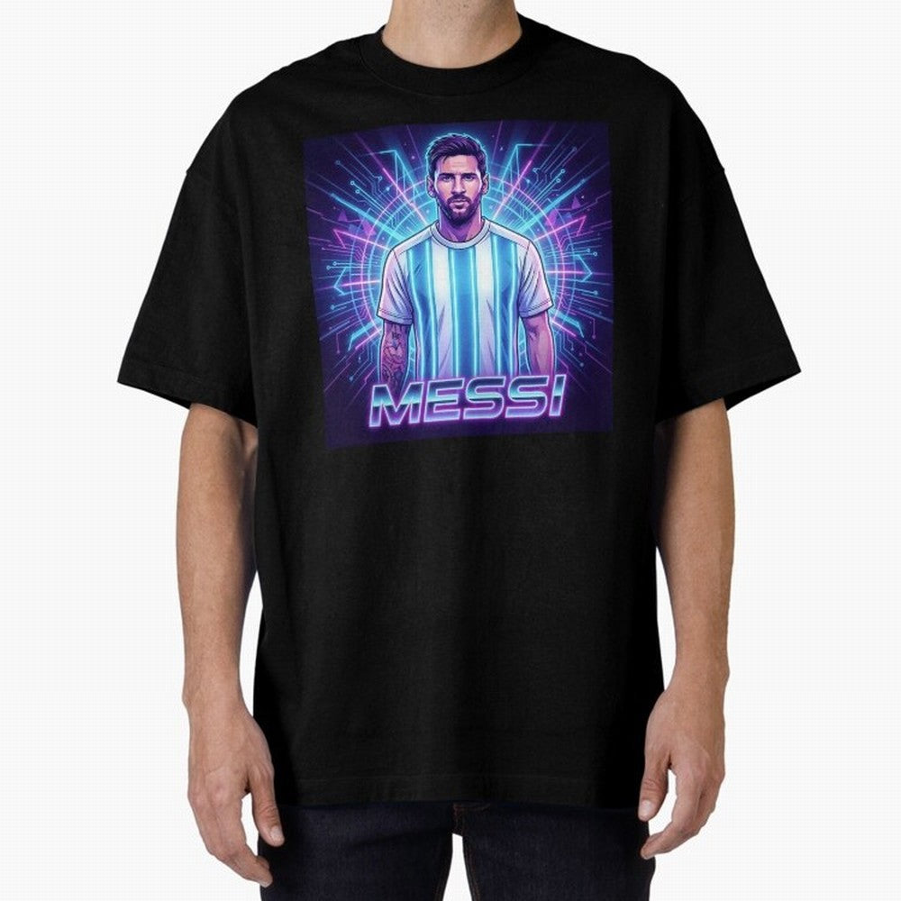 ?Argentina Football Legend Messi Cyberpunk Retro Futurist Design Classic T-Shirt Celebrate the Biggest Stage of FIFA World Cup 2026 Group Stage Spirit, Connected to Portugal, Messi and Cristiano Ronaldo, Supporter Pride, Iconic Celebrations,