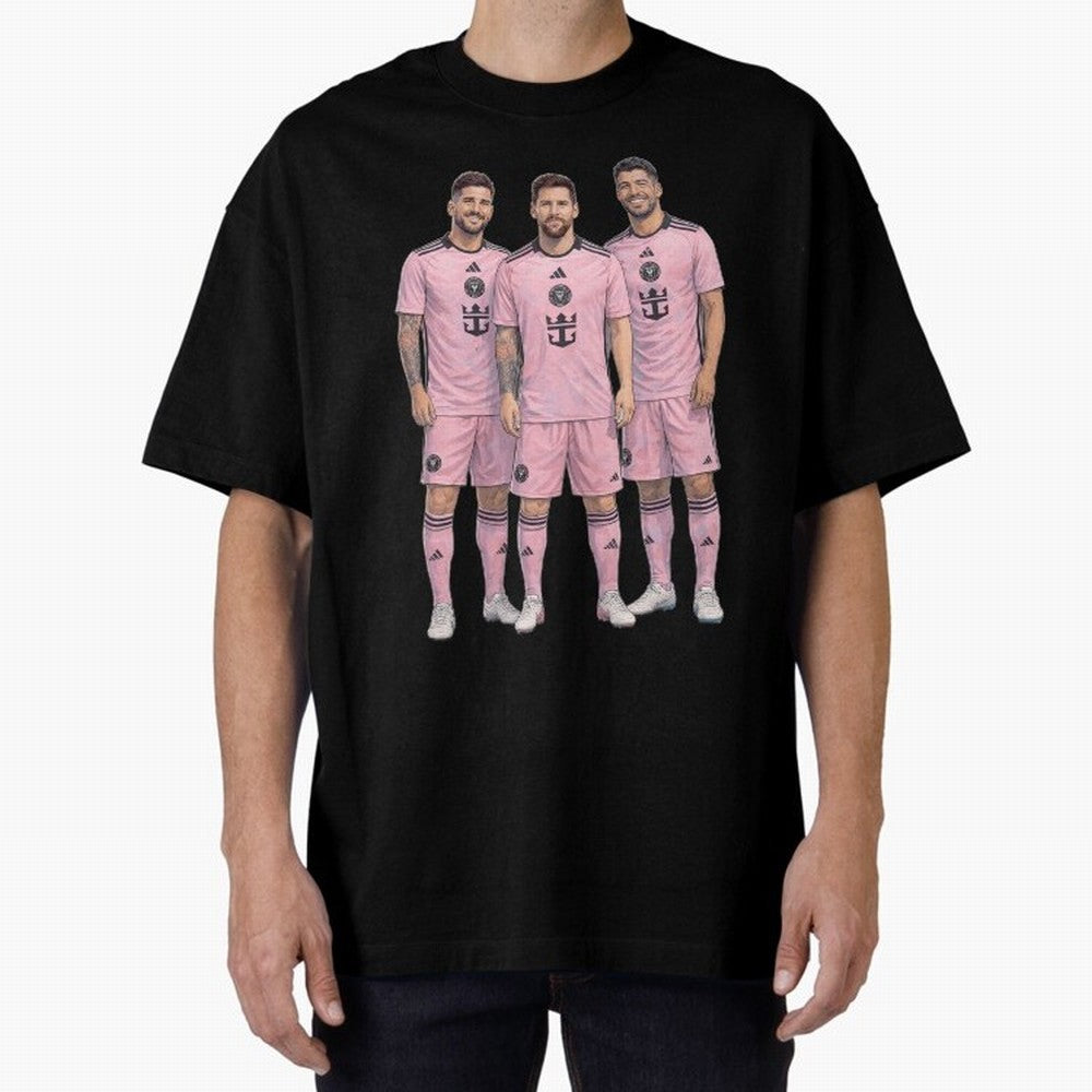 Messi, De Paul and Suarez Inter Miami artistic style ¨C MLS Soccer Oversized T-Shirt Enjoy the FIFA World Cup 2026 USA Canada Mexico Journey through Cristiano Ronaldo Highlights, England, France and Netherlands Pride, Classic Soccer Heritage,