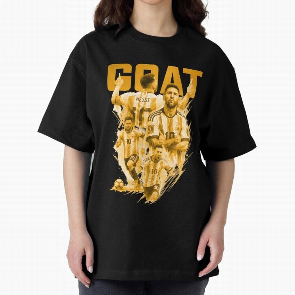 GOLD GOAT Lionel Messi watercolor illustration Oversized T-Shirt Bring Supporter Culture to FIFA World Cup 2026 USA Canada Mexico for Fans of Neymar, Haaland and Cristiano Ronaldo and Argentina and Brazil, Bringing Retro Football Energy, Iconic