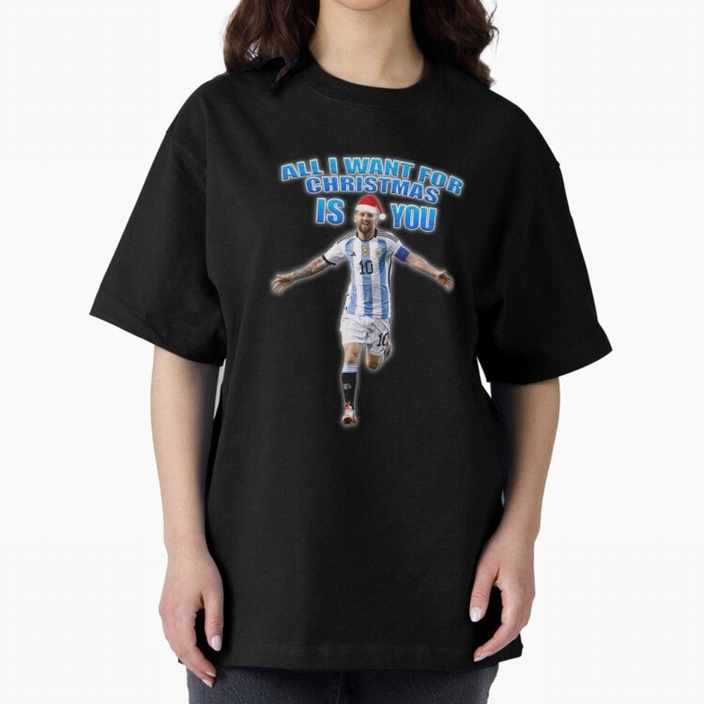 Lionel Messi Christmas Santa Claus Football Gift Oversized T-Shirt Fuel Match Day Hype around FIFA World Cup 2026, Neymar, England, France and Netherlands, Tournament Hype, Historic Matchups, Family Viewing Parties and Global Sports Pride; Ideal
