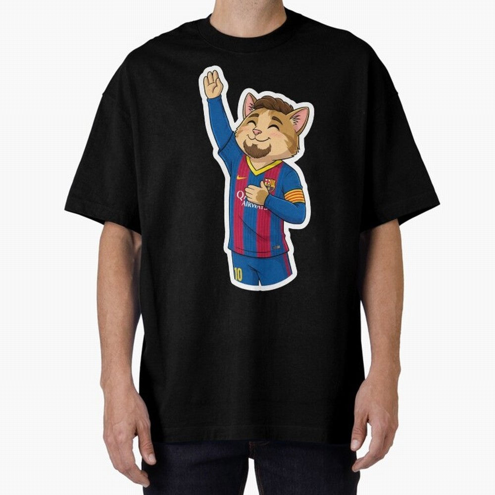 Fcb - Fc Barcelona | Cute Cat Messi with Jersey Barcelona Oversized T-Shirt Join Supporters Worldwide for the FIFA World Cup 2026 Group Stage Journey through Messi and Cristiano Ronaldo Highlights, Argentina and Brazil Pride, Supporter Pride,