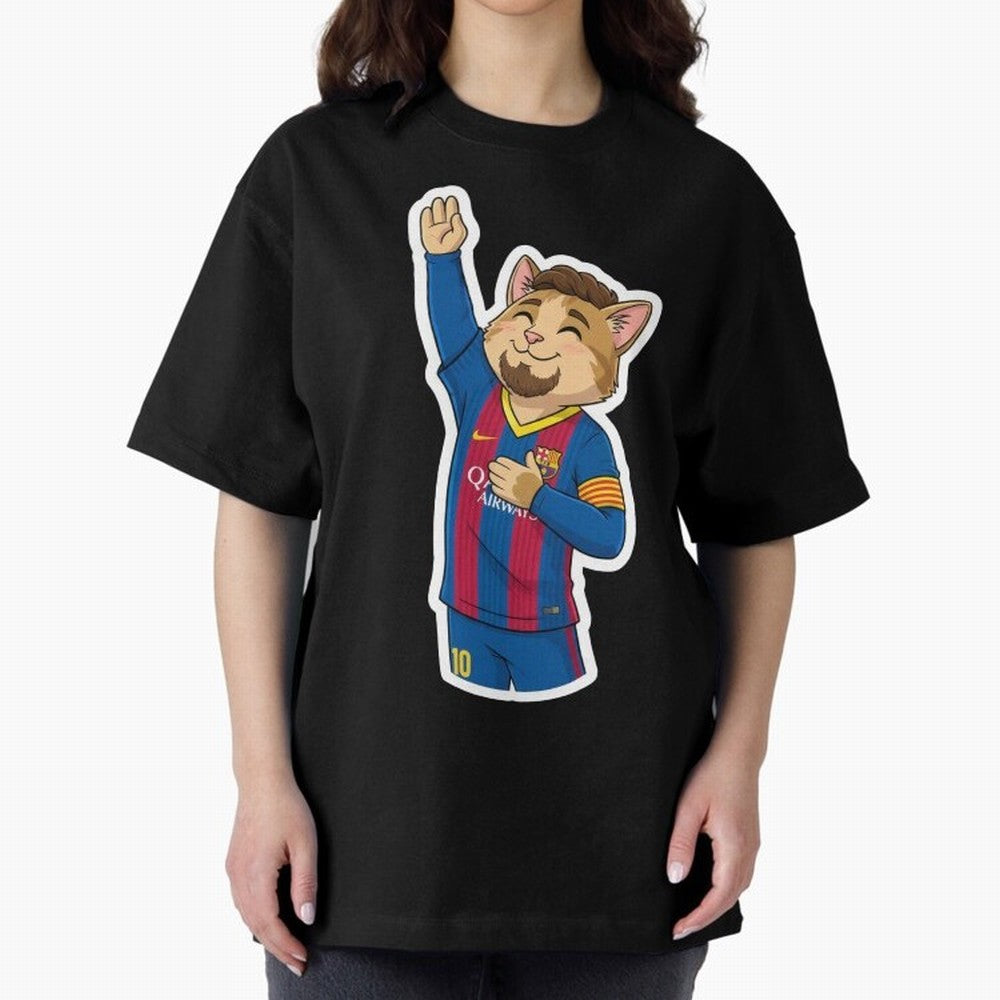 Fcb - Fc Barcelona | Cute Cat Messi with Jersey Barcelona Oversized T-Shirt Join Supporters Worldwide for the FIFA World Cup 2026 Group Stage Journey through Messi and Cristiano Ronaldo Highlights, Argentina and Brazil Pride, Supporter Pride,