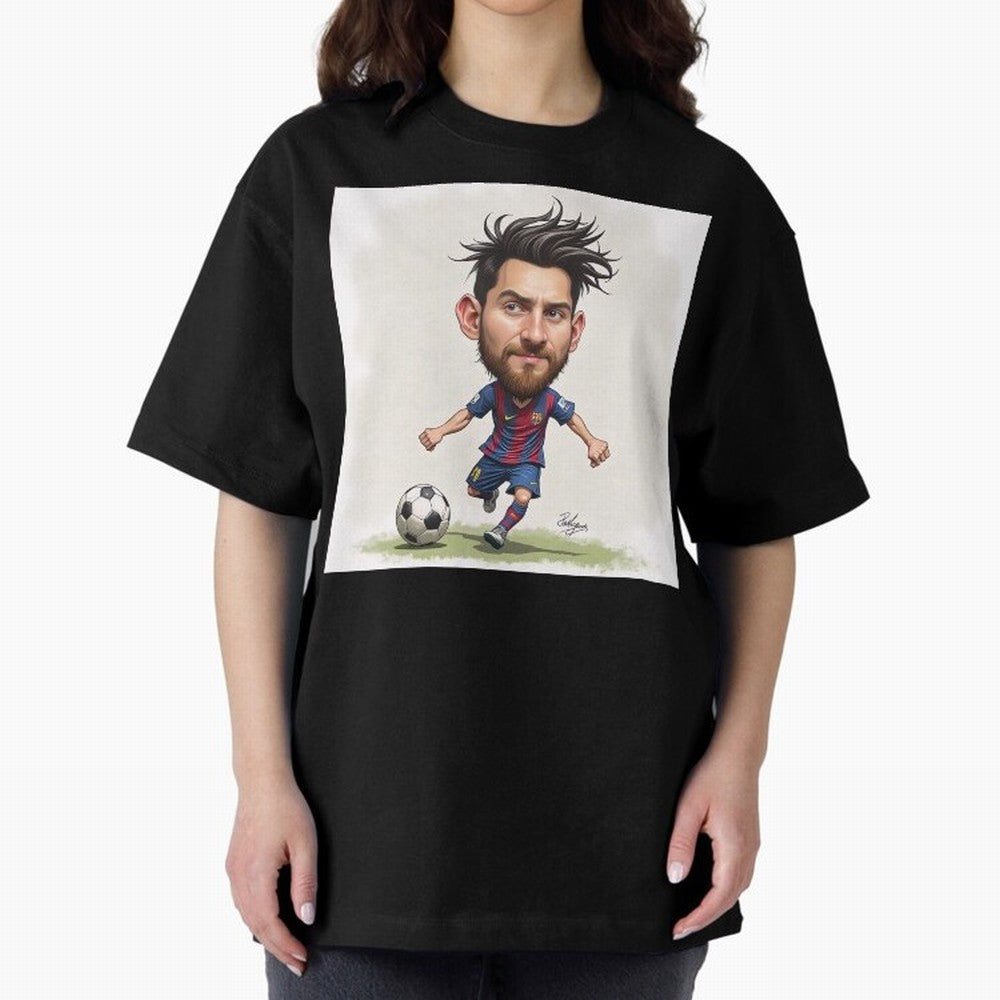 The Little Magician ¨C Caricature of Lionel Messi Oversized T-Shirt Celebrate the Magic of the FIFA World Cup 2026 Group Stage Journey through Messi, CR7 and Mbappe Highlights, Brazil, Portugal and Argentina Pride, Football History, Final Match