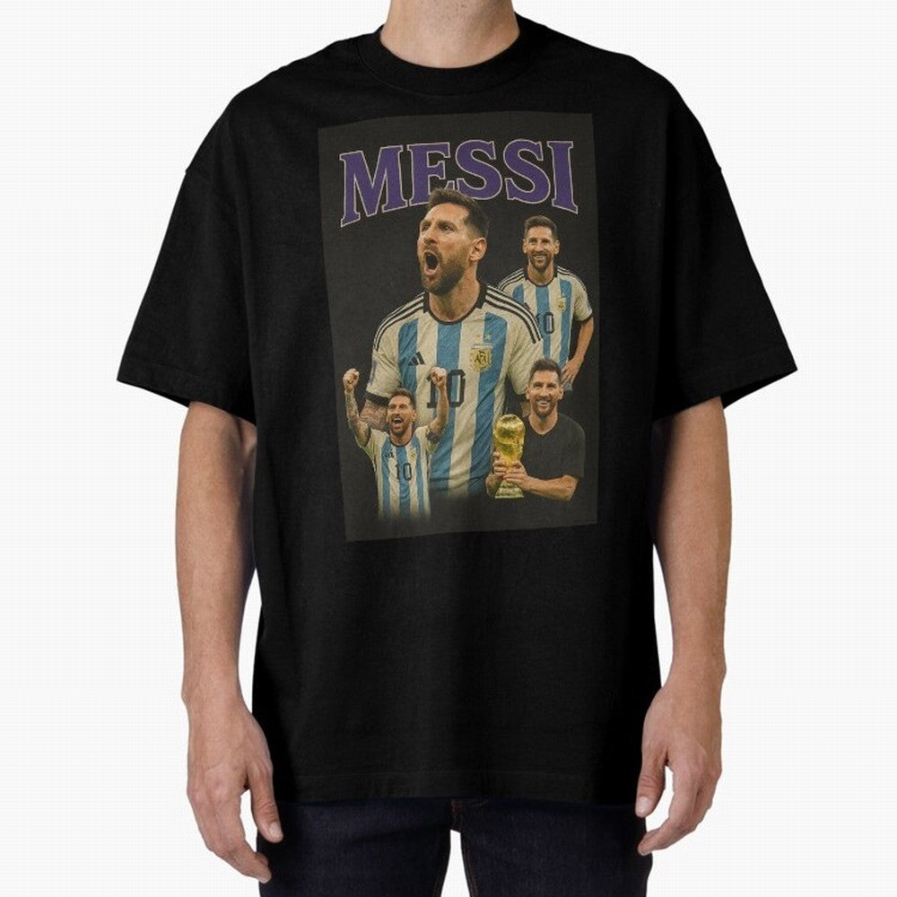 Lionel Messi Retro T-Shirt | 90s Football GOAT Collage Tee Boxy T-Shirt Make Memories around Global Football Passion for FIFA World Cup 2026 Group Stage, Celebrating Messi, CR7 and Mbappe, Spain and Netherlands, Football Passion, Legendary