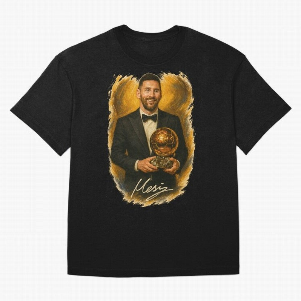 Lionel Messi Ballon d'Or Portrait ¨C Football Legend in Tuxedo Holding Trophy Classic T-Shirt Bring World Football Passion into Match Day Hype around FIFA World Cup 2026 USA Canada Mexico, Mbappe and Neymar, France and Portugal, Game Day Rituals,