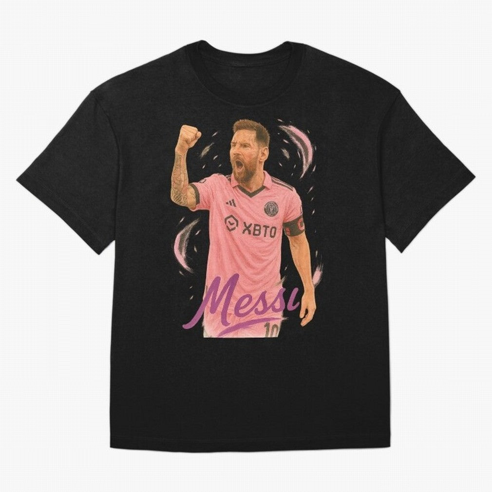 Lionel Messi Inter Miami Art ¨C Pink Jersey Football Icon Tribute	 Oversized T-Shirt Bring Retro Soccer Energy to FIFA World Cup 2026 for Fans of Cristiano Ronaldo and Brazil, Portugal and Argentina, Bringing Classic Soccer Heritage, Championship