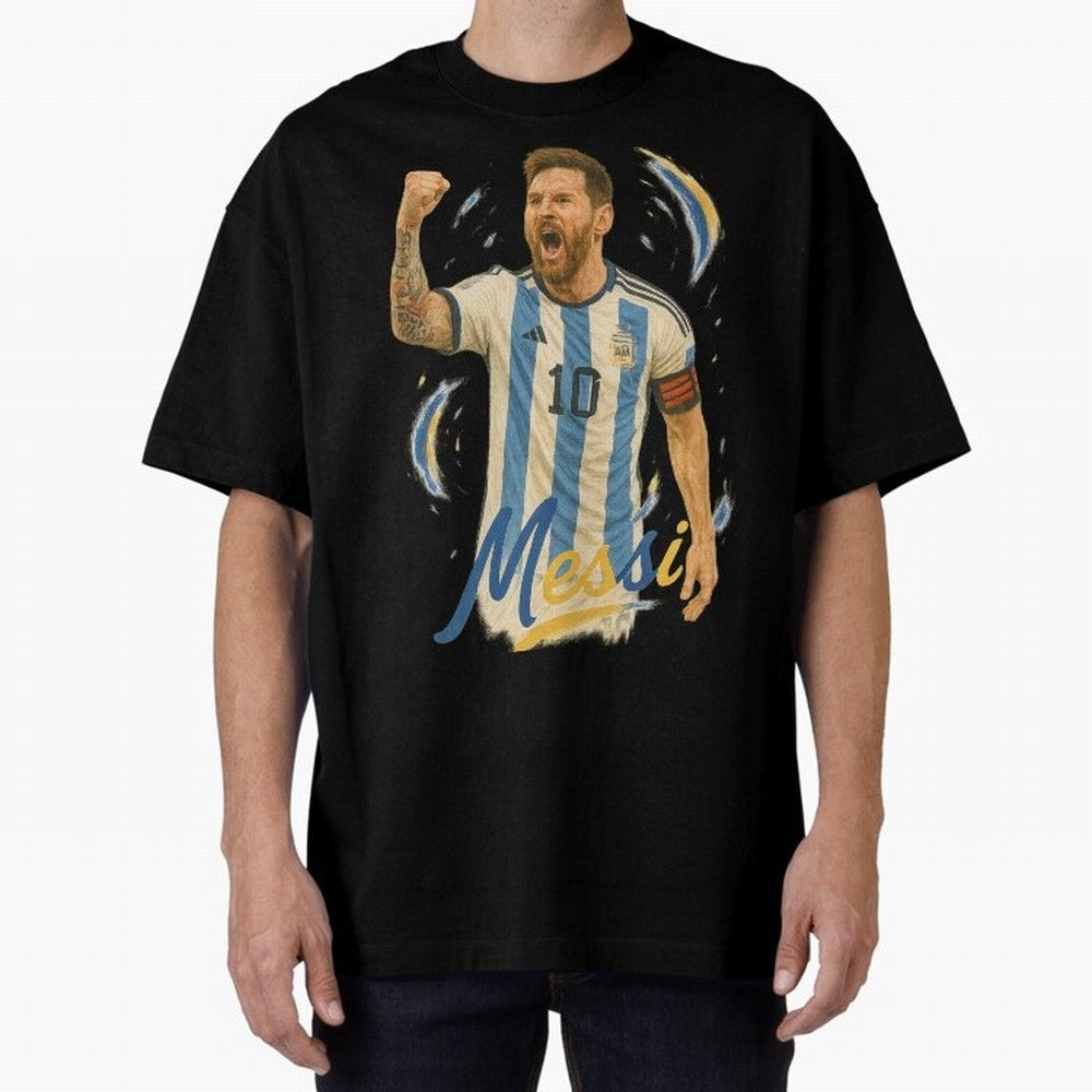Lionel Messi Argentina Art ¨C Iconic World Cup Champion Tribute Design	 Oversized T-Shirt Celebrate the Next Chapter of Match Day Hype around FIFA World Cup 2026, Haaland, England, France and Netherlands, Goal Celebration Energy, Supporter