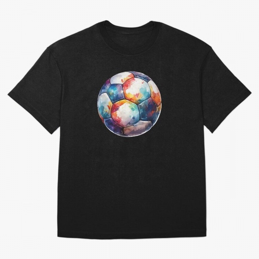 Football Soccer Ball Watercolor Illustration Drawing (Black BG) Oversized T-Shirt Carry the Dream of FIFA World Cup 2026 Group Stage Spirit, with Germany, Neymar, Championship Spirit, Famous Goals, Roaring Crowds and International Football Unity;
