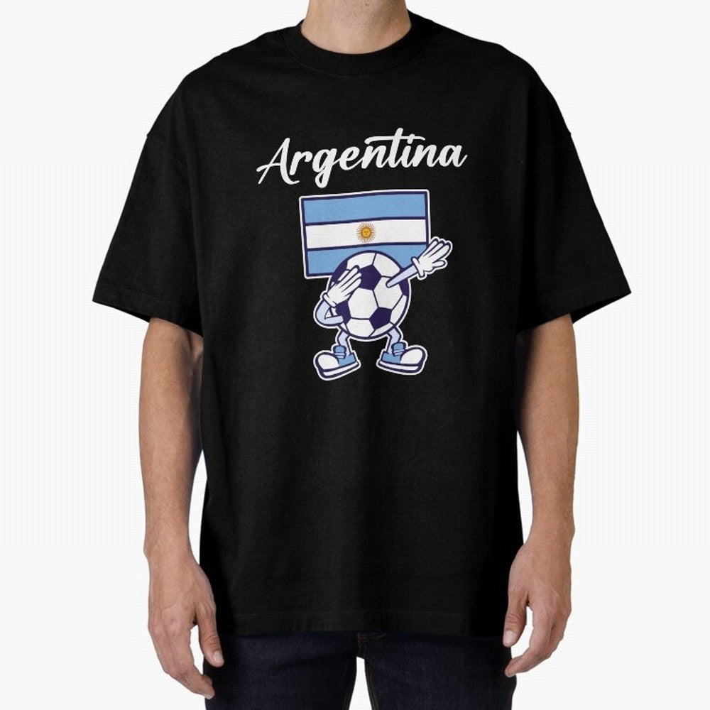 ARGENTINA - Dabbing Football Soccer Ball - ARGENTINA Oversized T-Shirt Bring International Match Energy to FIFA World Cup 2026 USA Canada Mexico for Fans of Messi, Neymar and Mbappe and Brazil, Bringing Game Day Rituals, Football Legends, Country