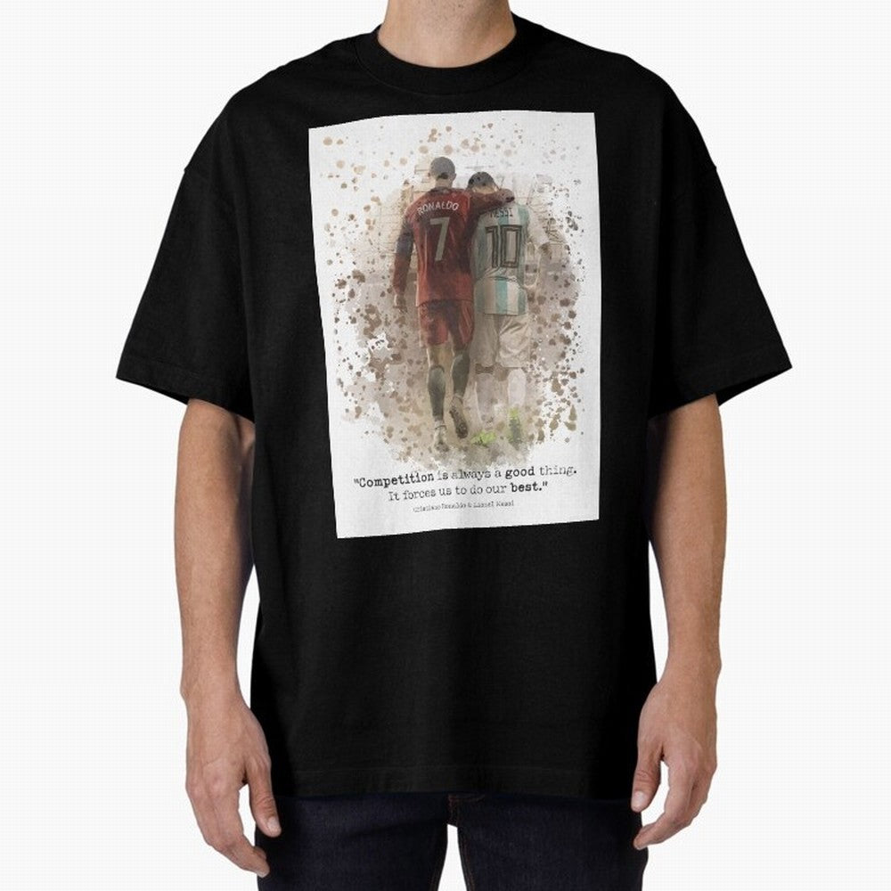 Cristiano Ronaldo Messi Soccer Quote Poster Oversized T-Shirt Bring Champion Energy into FIFA World Cup 2026 Group Stage Inspired by Haaland, Brazil, Portugal and Argentina Energy, Global Supporter Spirit, Legendary Goals, National Colors and