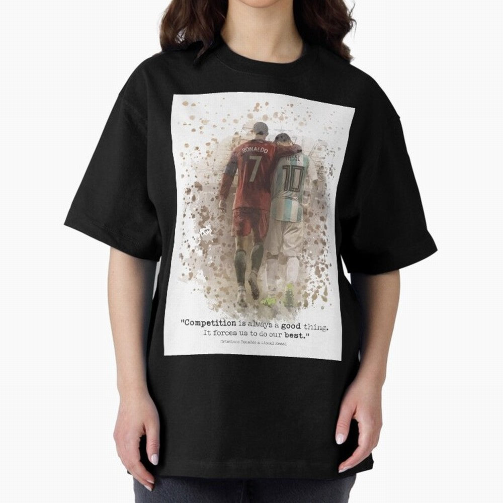 Cristiano Ronaldo Messi Soccer Quote Poster Oversized T-Shirt Bring Champion Energy into FIFA World Cup 2026 Group Stage Inspired by Haaland, Brazil, Portugal and Argentina Energy, Global Supporter Spirit, Legendary Goals, National Colors and