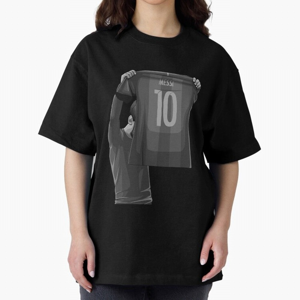Lionel Messi Black and White Version Oversized T-Shirt Celebrate Football Dreams Across Match Day Hype around FIFA World Cup 2026, Haaland, Argentina and Brazil, Stadium Chants, National Pride, Trophy Dreams and Unforgettable Football Memories;