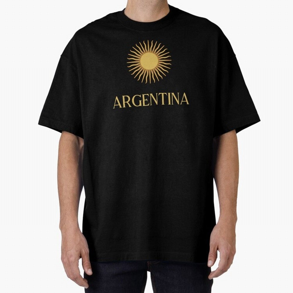 Argentina Gold Oversized T-Shirt Celebrate Soccer Greatness during FIFA World Cup 2026 Group Stage Featuring Messi and Cristiano Ronaldo, Argentina and Brazil Energy, Worldwide Fan Energy, Dramatic Goals, Stadium Lights and Championship