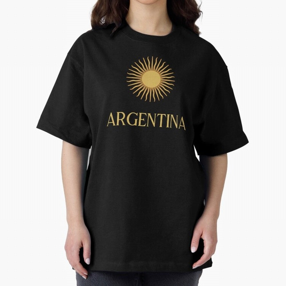 Argentina Gold Oversized T-Shirt Celebrate Soccer Greatness during FIFA World Cup 2026 Group Stage Featuring Messi and Cristiano Ronaldo, Argentina and Brazil Energy, Worldwide Fan Energy, Dramatic Goals, Stadium Lights and Championship