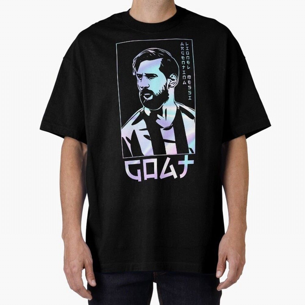 Lionel Messi Holographic Style Portrait art illustration Premium T-Shirt Celebrate Every Goal in the FIFA World Cup 2026 Journey through Cristiano Ronaldo Highlights, France and Portugal Pride, Stadium Chants, National Pride, Trophy Dreams and