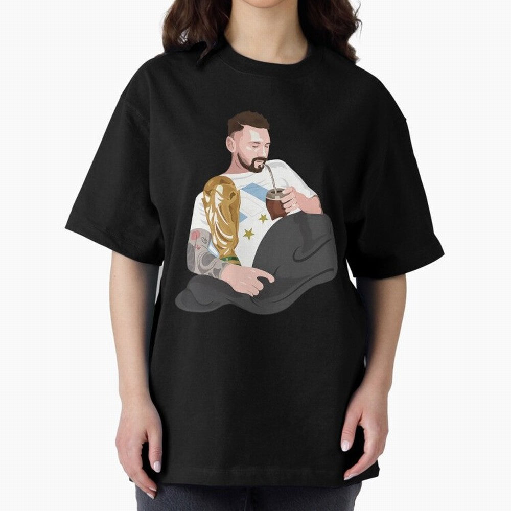 Messi with the World Cup and drinking mate Classic T-Shirt Bring International Match Energy to Match Day Hype around FIFA World Cup 2026, Messi, CR7 and Mbappe, Portugal, Spain and Germany, Classic Soccer Heritage, Championship Pressure, Fan