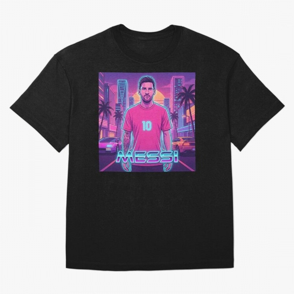 Inter Miami? Football Legend Messi Cyberpunk Retro Futurist Design (Version 3) Classic T-Shirt Spotlight the FIFA World Cup 2026 USA Canada Mexico Journey through Mbappe Highlights, Argentina Pride, Game Day Rituals, Football Legends, Country Pride