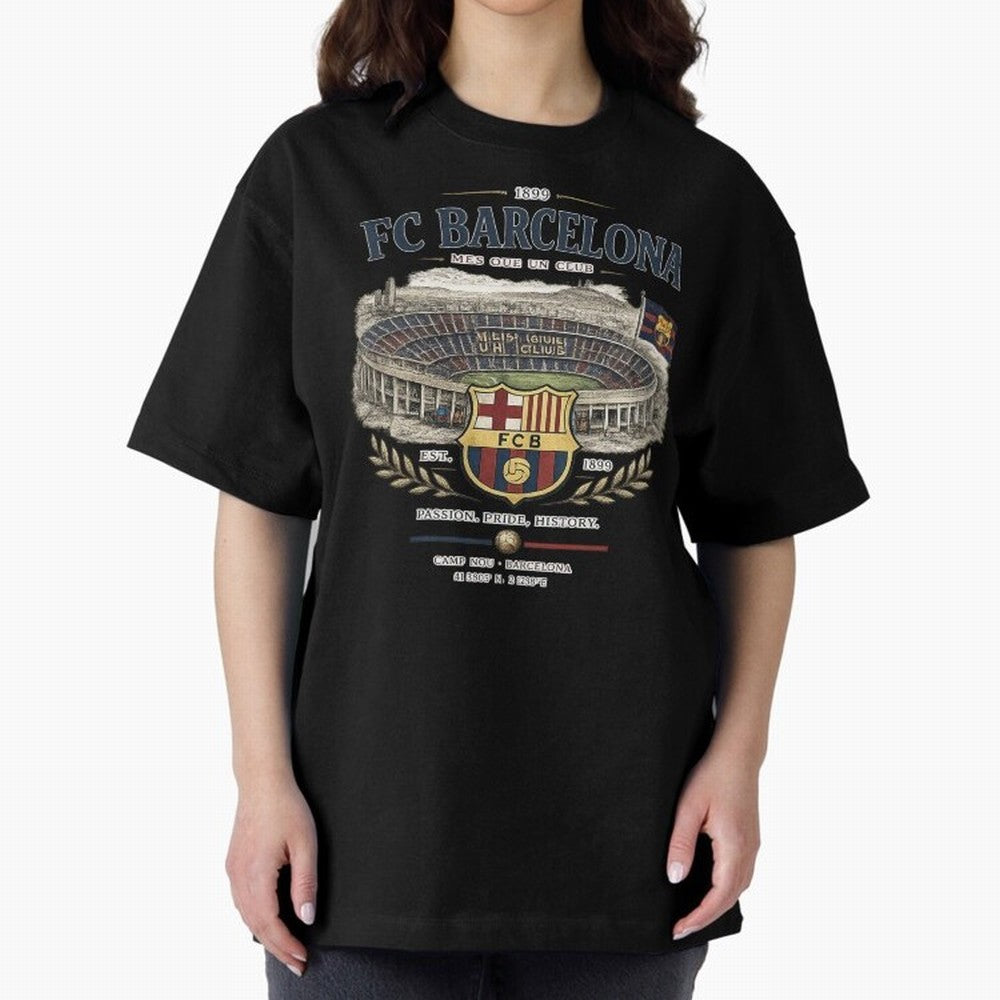 FC Barcelona Vintage Football Streetwear Oversized T-Shirt Share the Excitement of Match Day Hype around FIFA World Cup 2026 USA Canada Mexico, Mbappe, England, Retro Football Energy, Iconic Rivalries, Trophy Chase Drama and Stadium Atmosphere;