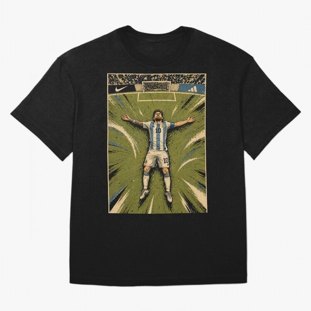 Messi Argentine Football Legend Celebration Poster | Vintage Comic Soccer Champion Art Classic T-Shirt Get Ready for the FIFA World Cup 2026 USA Canada Mexico Journey through Mbappe and Neymar Highlights, Portugal, Spain and Germany Pride, Football