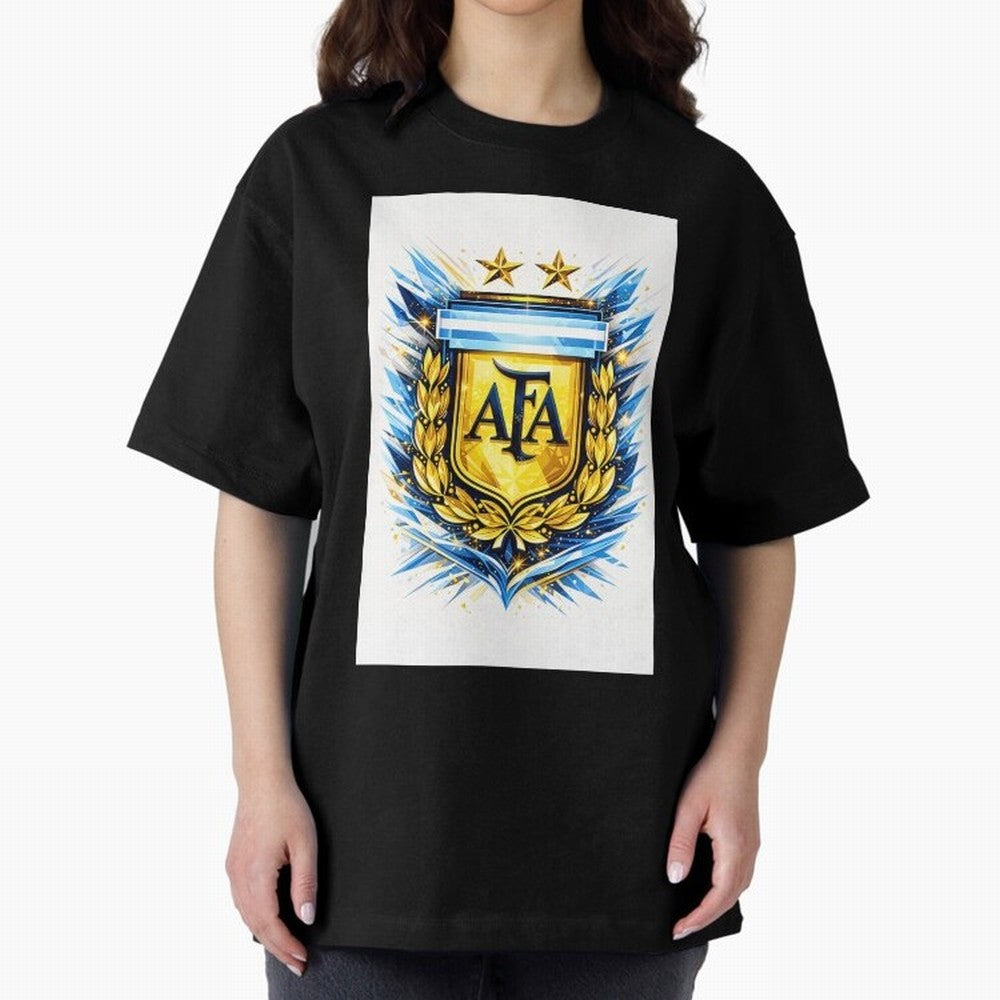 Argentina champions AFA crest gold blue soccer design Oversized T-Shirt Feel the Heartbeat of Global Football Passion for FIFA World Cup 2026 USA Canada Mexico, Inspired by Haaland and Mbappe, Portugal, Tournament Hype, Historic Matchups, Family