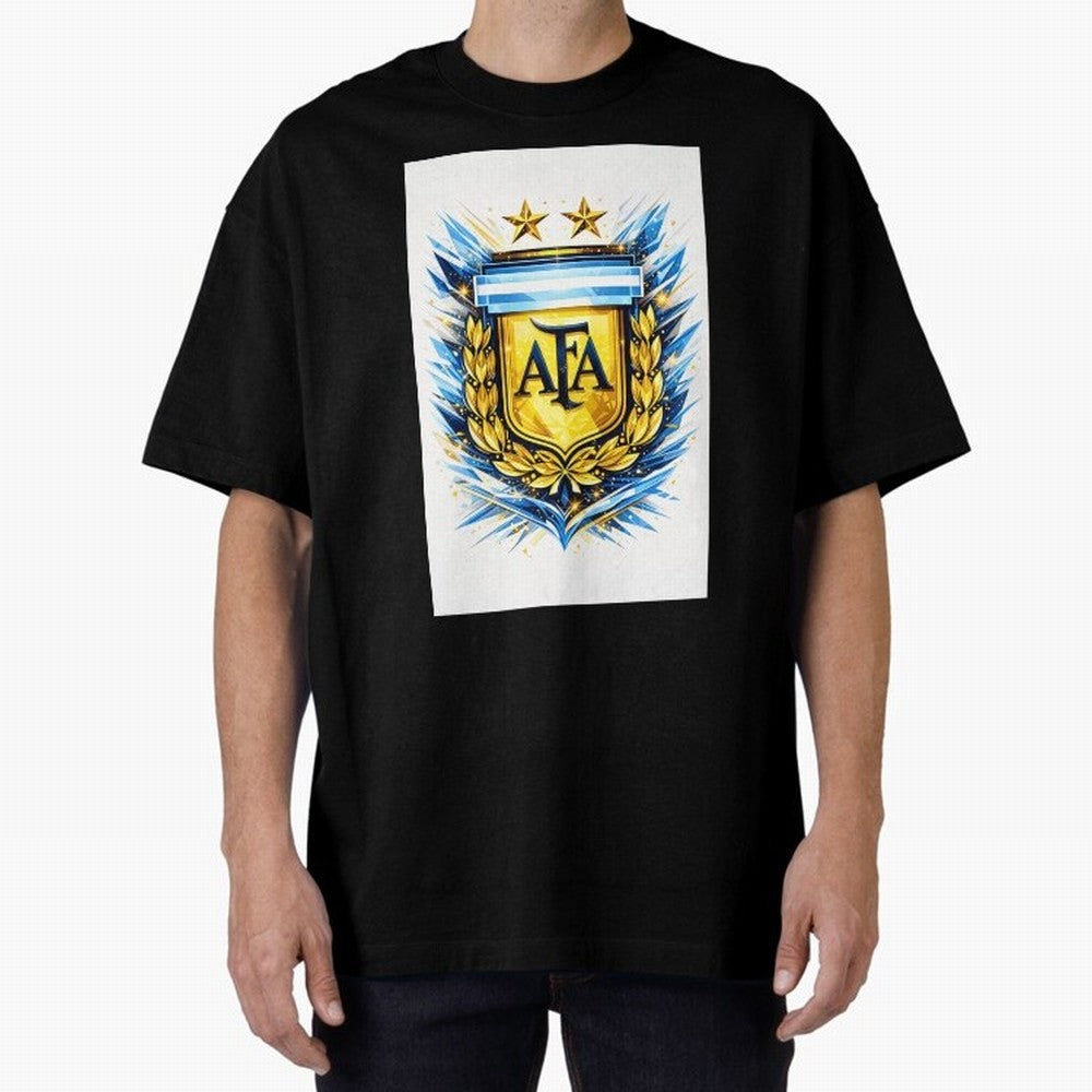 Argentina champions AFA crest gold blue soccer design Oversized T-Shirt Feel the Heartbeat of Global Football Passion for FIFA World Cup 2026 USA Canada Mexico, Inspired by Haaland and Mbappe, Portugal, Tournament Hype, Historic Matchups, Family