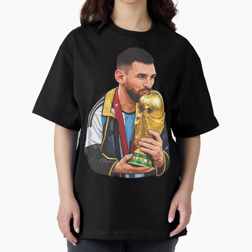 Messi celebrating the 2022 World Cup victory Classic T-Shirt Experience FIFA World Cup 2026 for Fans of Messi and Spain, Bringing Football History, Final Match Energy, Crowd Noise and Once in a Lifetime Moments; Perfect for Fans, Collectors, Family