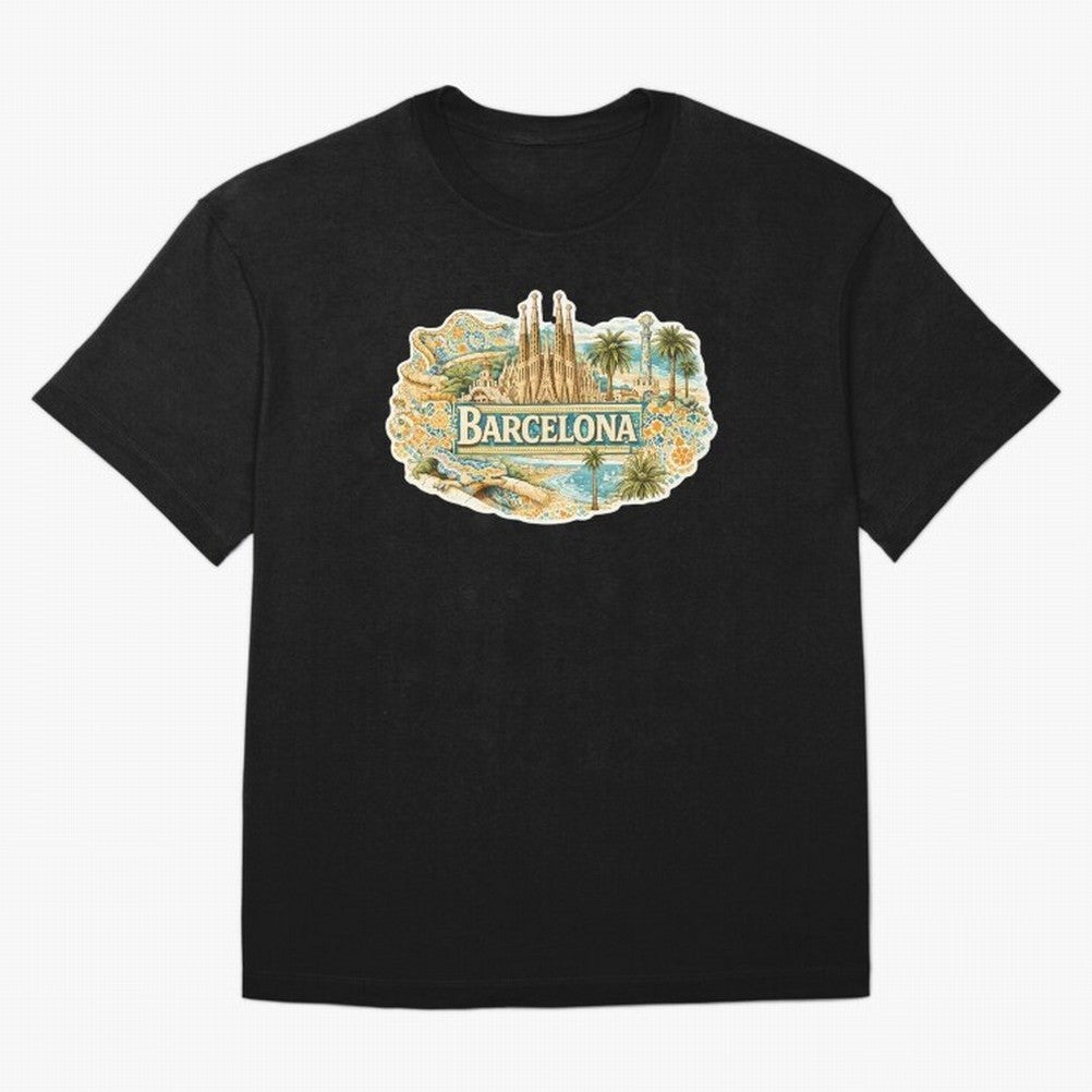 Barcelona Souvenir Sagrada Familia and Mosaic Design Oversized T-Shirt Bring Bold Fan Energy to Match Day Hype around FIFA World Cup 2026, Messi, Netherlands, Football Festival Excitement, Trophy Ambitions, Country Rivalries and Star Player Buzz;