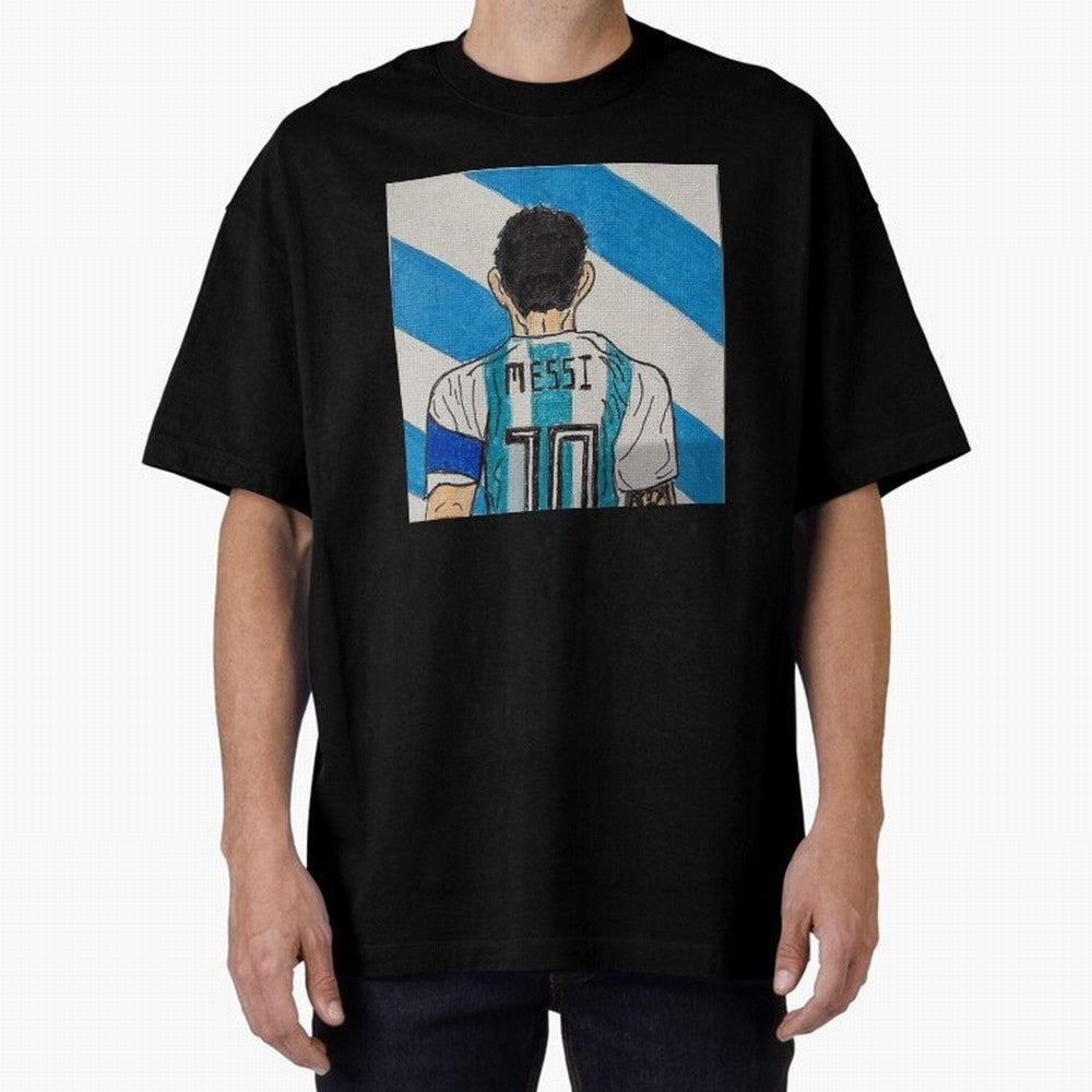 Messi Artwork Oversized T-Shirt Celebrate Rivalries and Pride in FIFA World Cup 2026 Group Stage for Fans of Messi and Brazil, Bringing Football Passion, Legendary Performances, Festival Vibes and Supporter Community; Ideal for Fans Who Follow