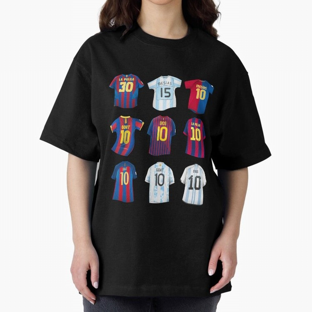 Messi Era Football Jerseys Oversized T-Shirt Celebrate Unforgettable Nights in Match Day Hype around FIFA World Cup 2026 Group Stage, Neymar, Haaland and Cristiano Ronaldo, Brazil, Portugal and Argentina, Championship Spirit, Famous Goals, Roaring