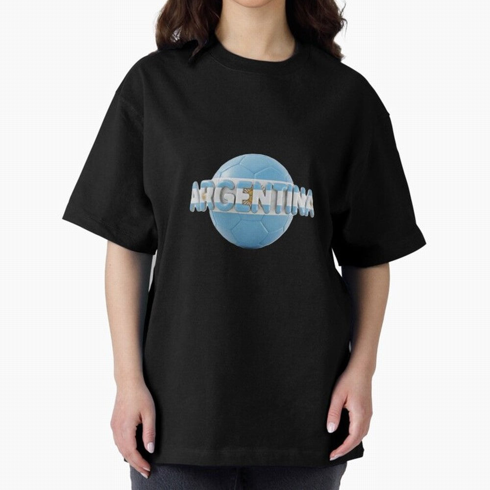 Argentina Soccer World Cup Oversized T-Shirt Follow the Final Road of FIFA World Cup 2026 USA Canada Mexico Spirit, with Argentina and Brazil, CR7 and Messi, Champion Mindset, Group Stage Buzz, Knockout Tension and Passionate Fan Culture; Perfect