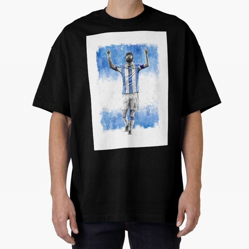 Messi Argentina Football Drawing Oversized T-Shirt Join the Global Buzz around FIFA World Cup 2026 Group Stage for Fans of Mbappe and Neymar and France, Bringing Classic Soccer Heritage, Championship Pressure, Fan Loyalty and International Pride;