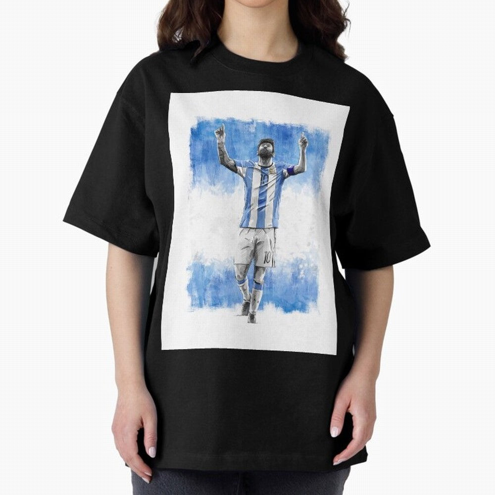 Messi Argentina Football Drawing Oversized T-Shirt Join the Global Buzz around FIFA World Cup 2026 Group Stage for Fans of Mbappe and Neymar and France, Bringing Classic Soccer Heritage, Championship Pressure, Fan Loyalty and International Pride;
